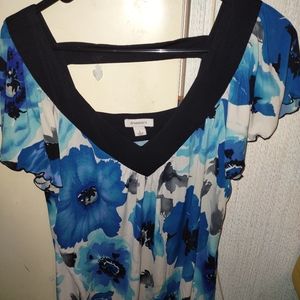 Dressbarn Blue Floral Blouse Large